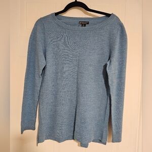 Womans Large blue long sleeve top sweater 100% merino wool